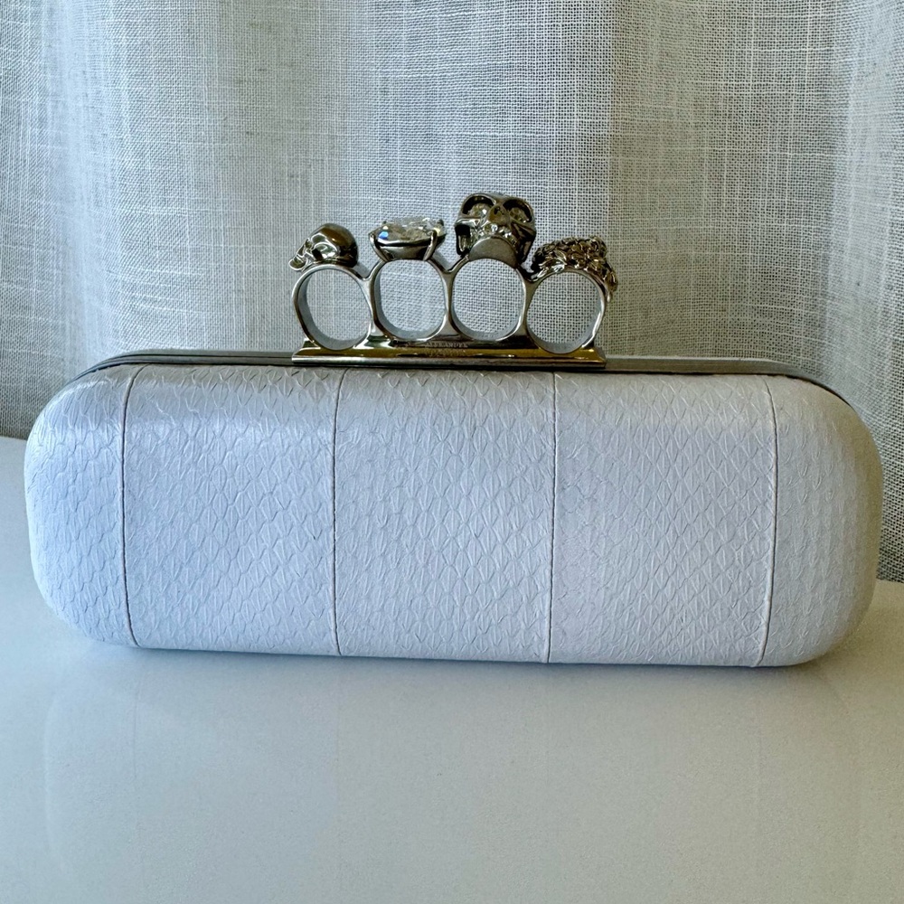 Alexander McQueen Exotic Snakeskin Knuckle-Duster Crystal Skull Ring Clutch